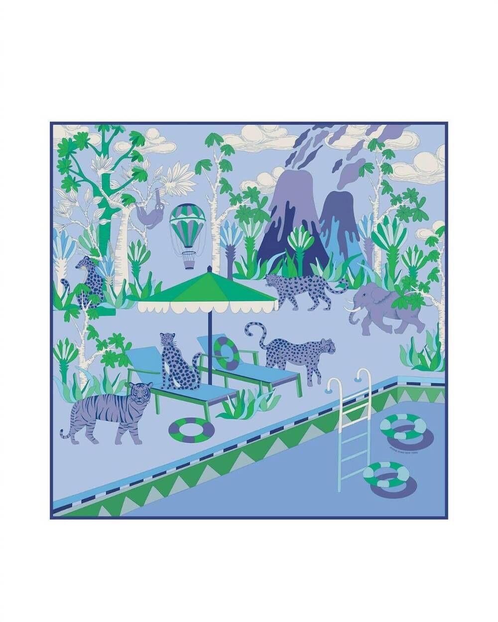 NEW JESSIE ZHAO women's double sided silk scarf in jungle party - multicolor